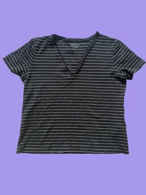 Banana Republic Black and White Striped V-Neck Tee